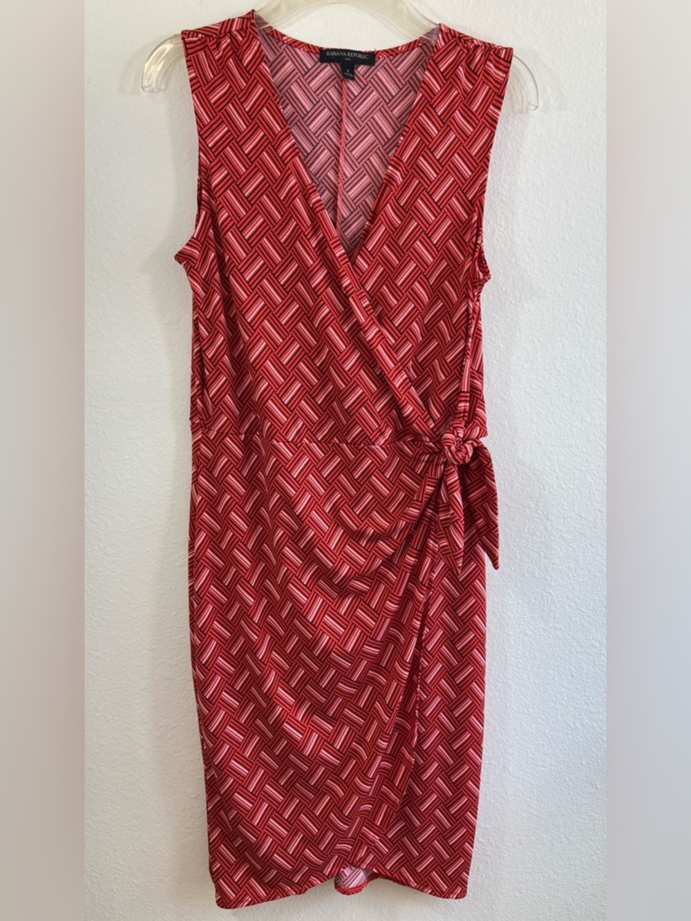 Banana Republic Red Sleeveless Faux Wrap Midi Dress with Side Tie Size S
